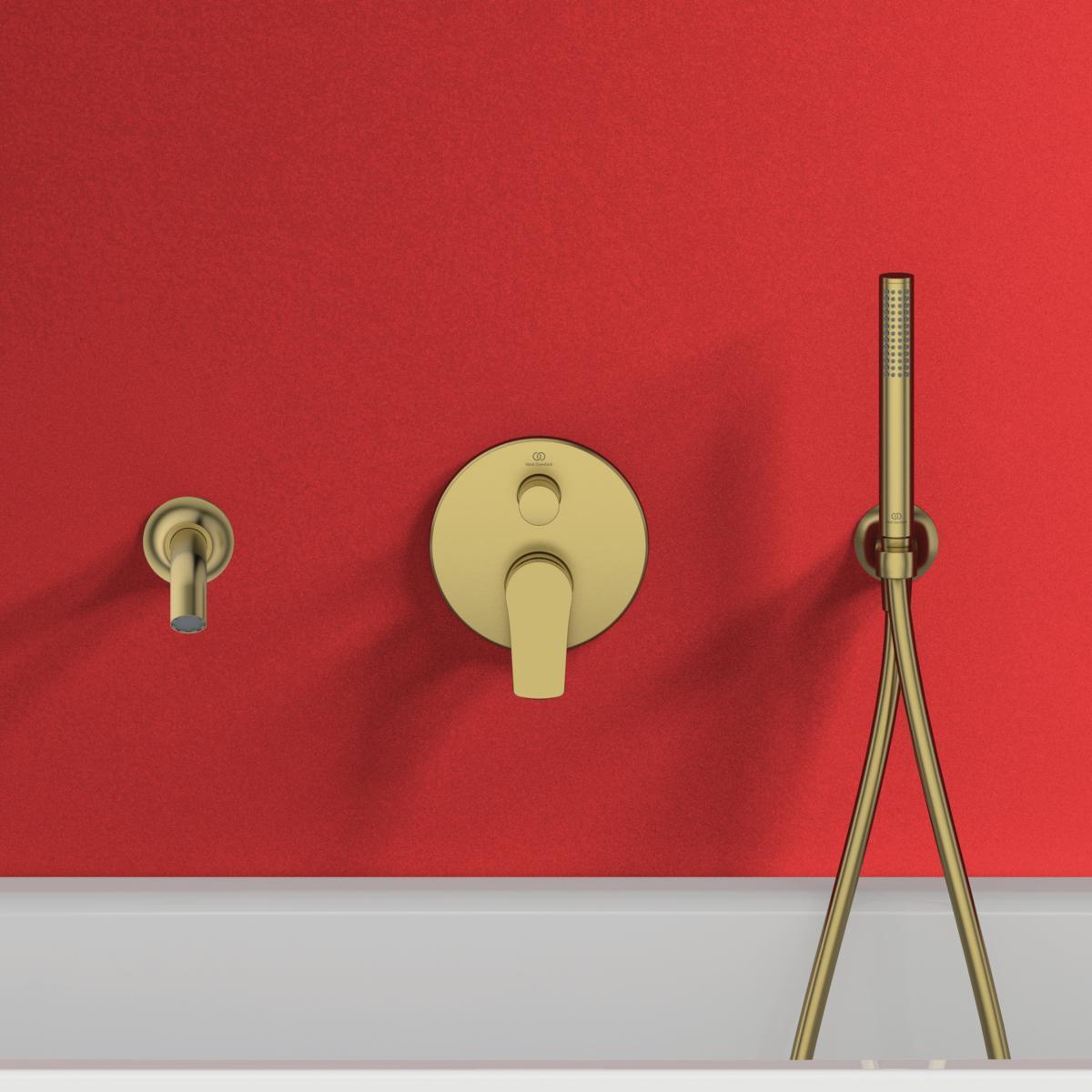 Ideal Standard La Dolce Vita Duvardan Küvet Gagası 65x170x65 mm, 160 mm çıkış ucu projeksiyonu, 20 l/dk (3 bar) Fırçalanmış Altın uygulama örneği