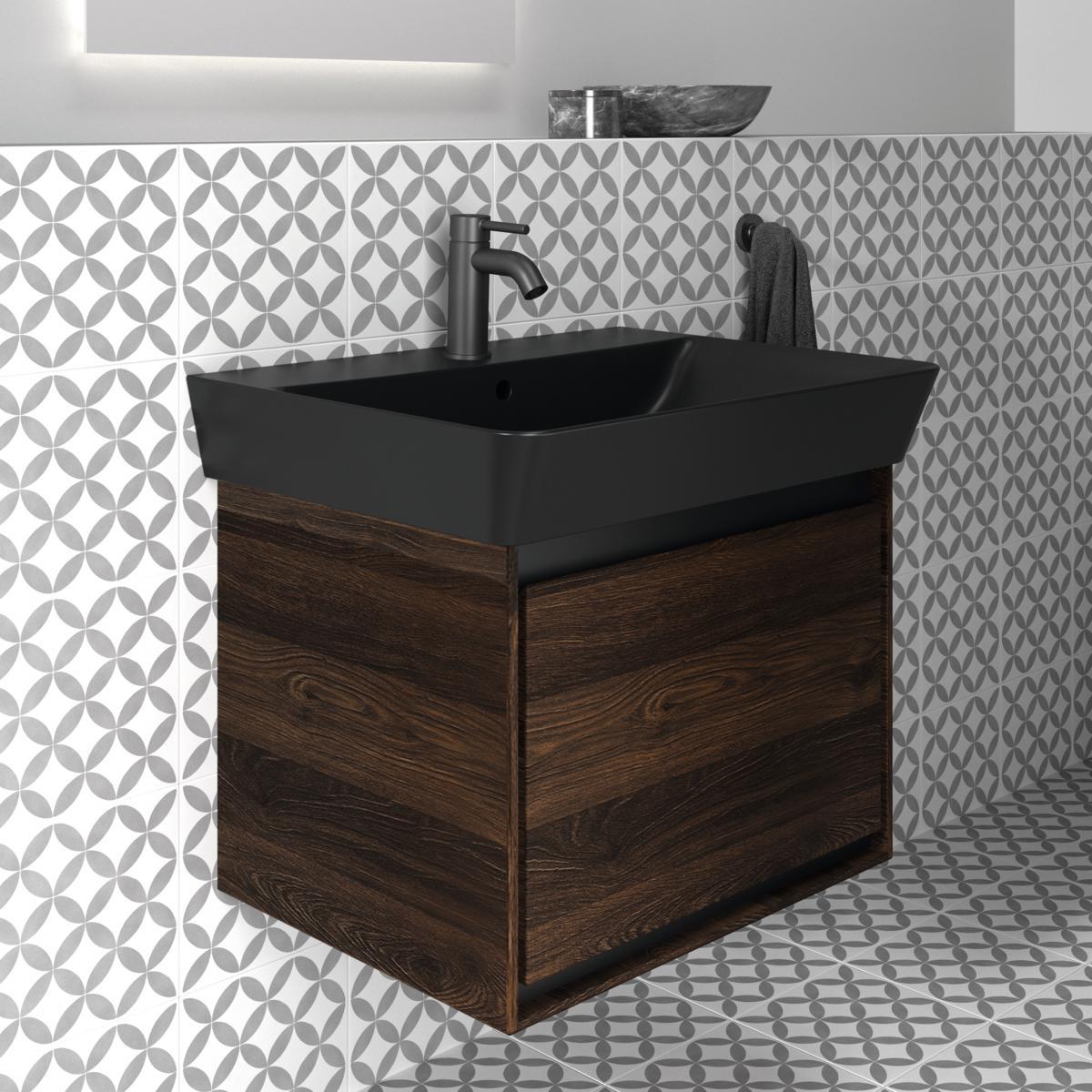 Ideal Standard Connect Air Lavabo 600x460x160 mm, 1 tek batarya delikli, taşma delikli Mat Siyah uygulama örneği