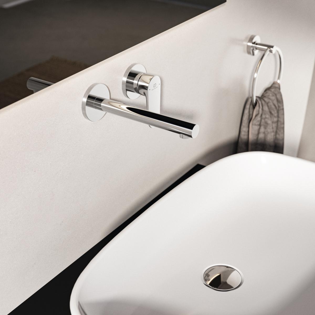 Ideal Standard Ceralife O Duvara Monte Lavabo Armatürü 175x198x112.5 mm, 180 mm çıkış ucu projeksiyonu, Kit 1 gerekli (A1313), 3.8 l/dk (3 bar), sifon kumandasız Krom uygulama örneği