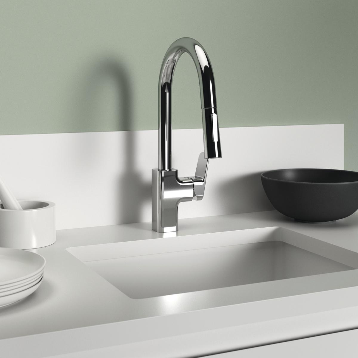 Ideal Standard Ceraplan Mutfak Armatürü 118x256x394 mm, 216 mm çıkış ucu projeksiyonu, 9 l/dk (3 bar) Krom uygulama örneği