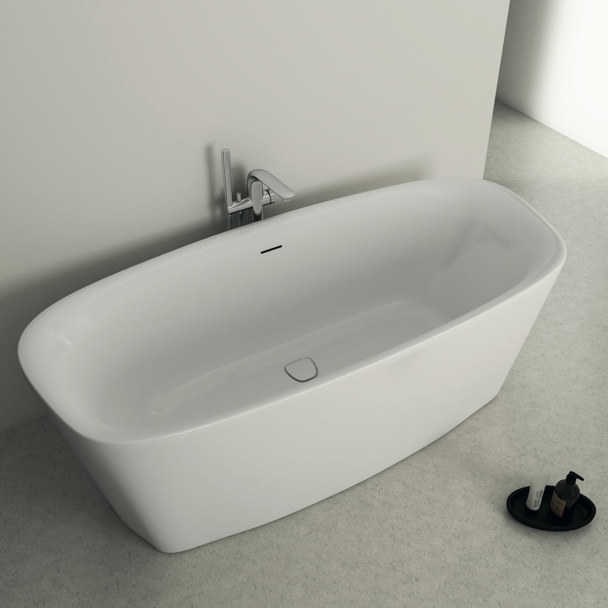 Ideal Standard Dea Bağımsız Küvet 1700x755x610 mm, batarya deliksiz, taşma delikli, sifon kumandasız Beyaz uygulama örneği