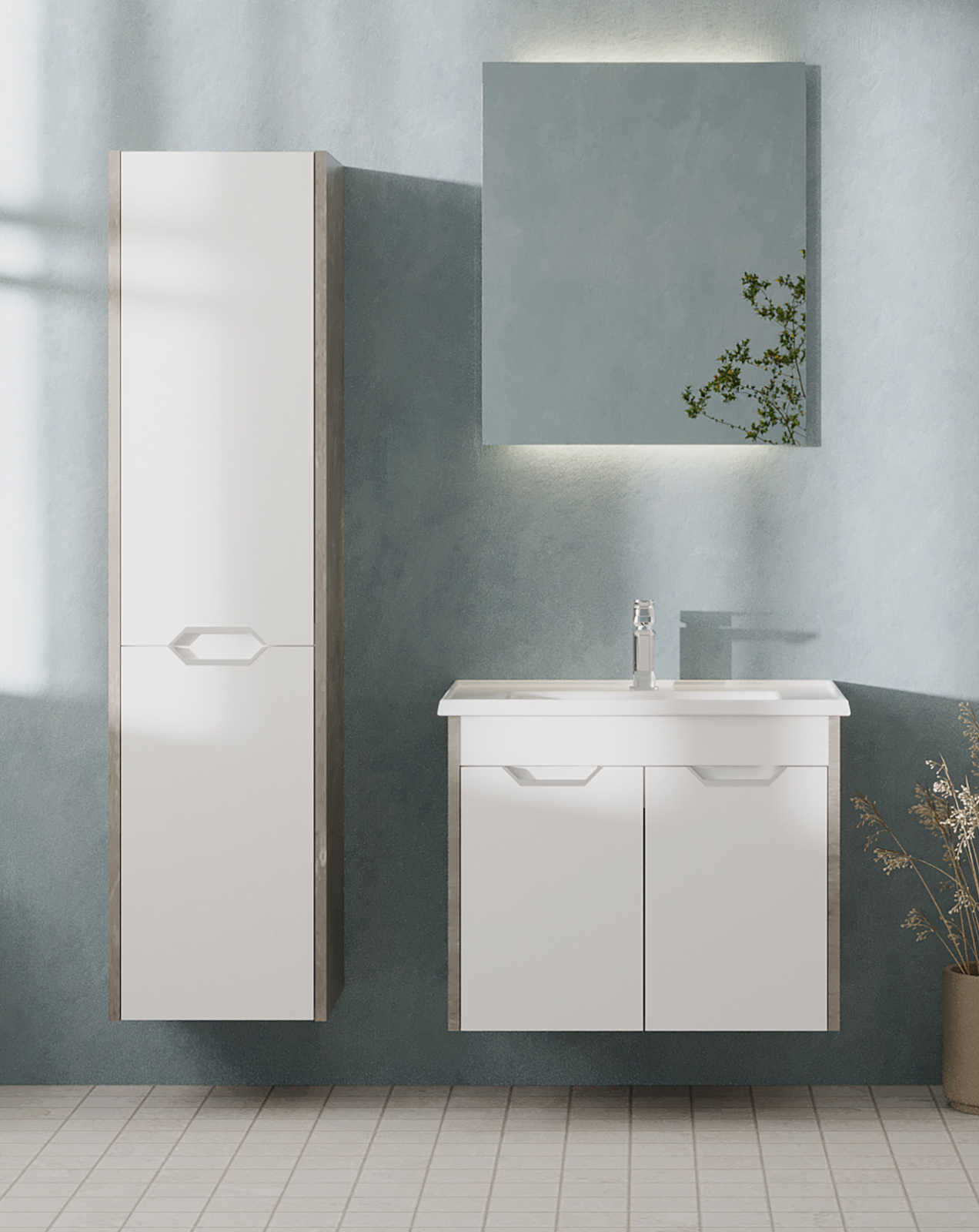 İsvea Pavia Kapaklı Lavabo Ünitesi Beyaz 65 cm uygulama örneği