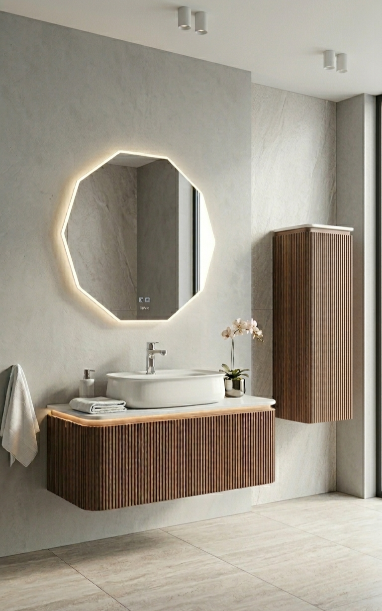 İsvea Fluido Lavabo Ünitesi Beyaz Kuvars Tezgah 100 cm uygulama örneği