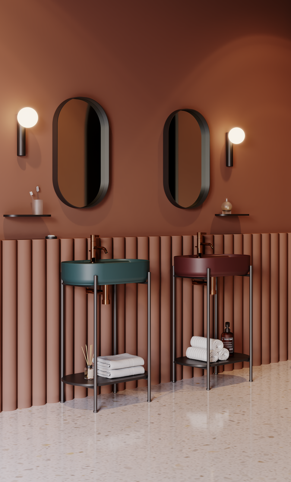 İsvea Puno Art Lavabo Ünitesi Rustik Bordo Lavabo 60 cm uygulama örneği