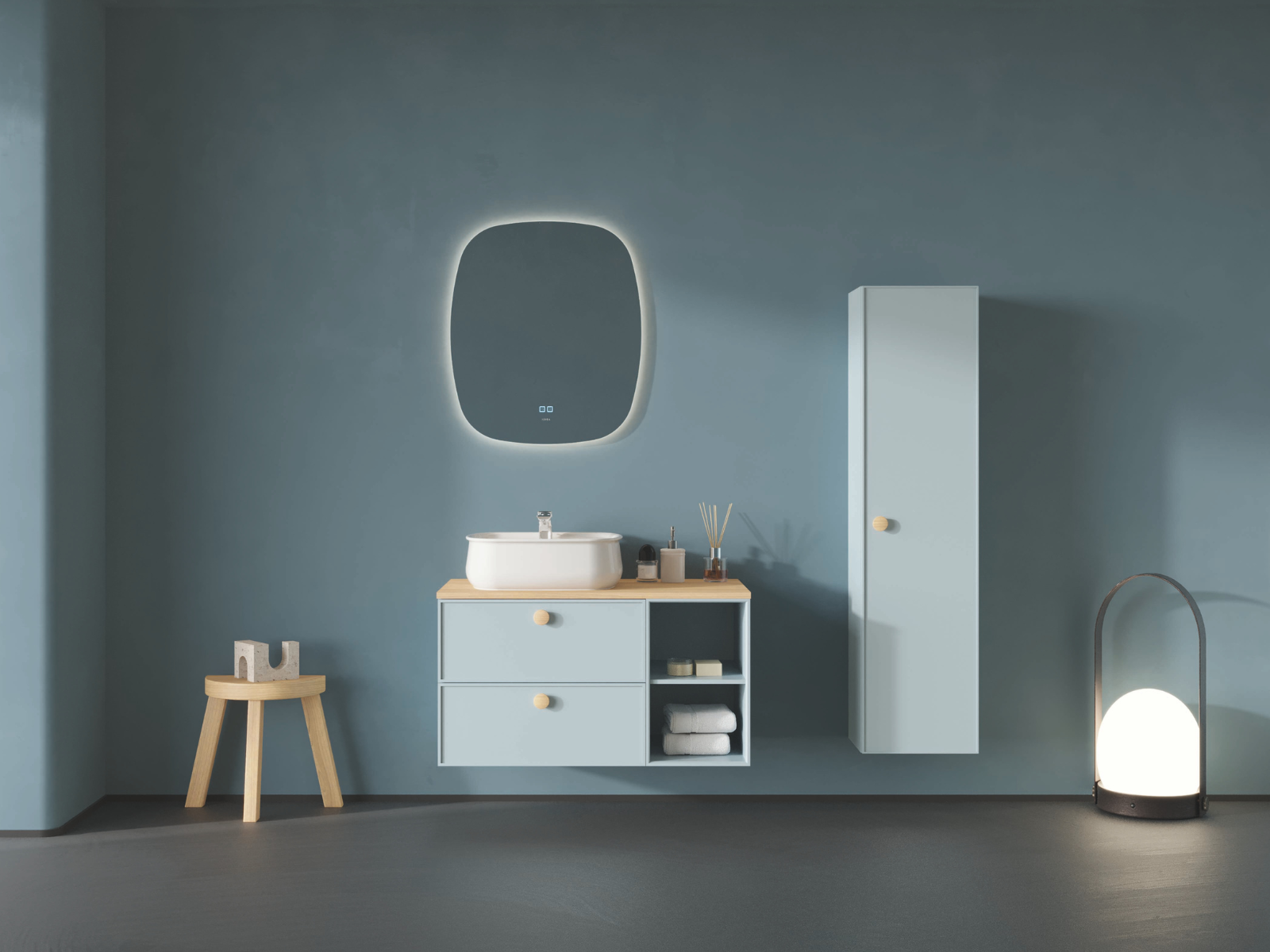 İsvea Mondo Tek Çekmeceli Lavabo Ünitesi Turkuaz 150 cm uygulama örneği