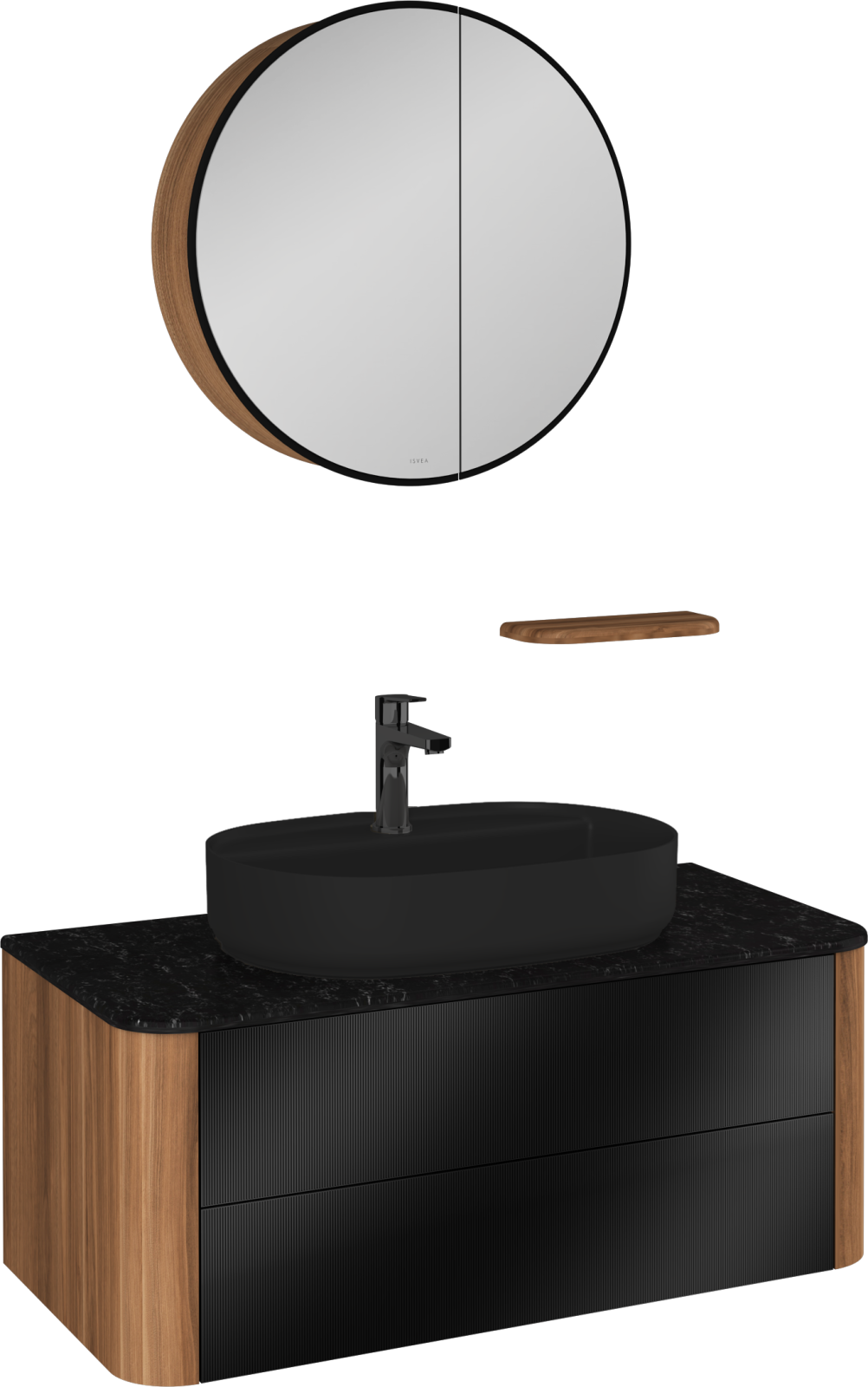 İsvea Sogno Lavabo Ünitesi Siyah-Ceviz 100 cm uygulama örneği