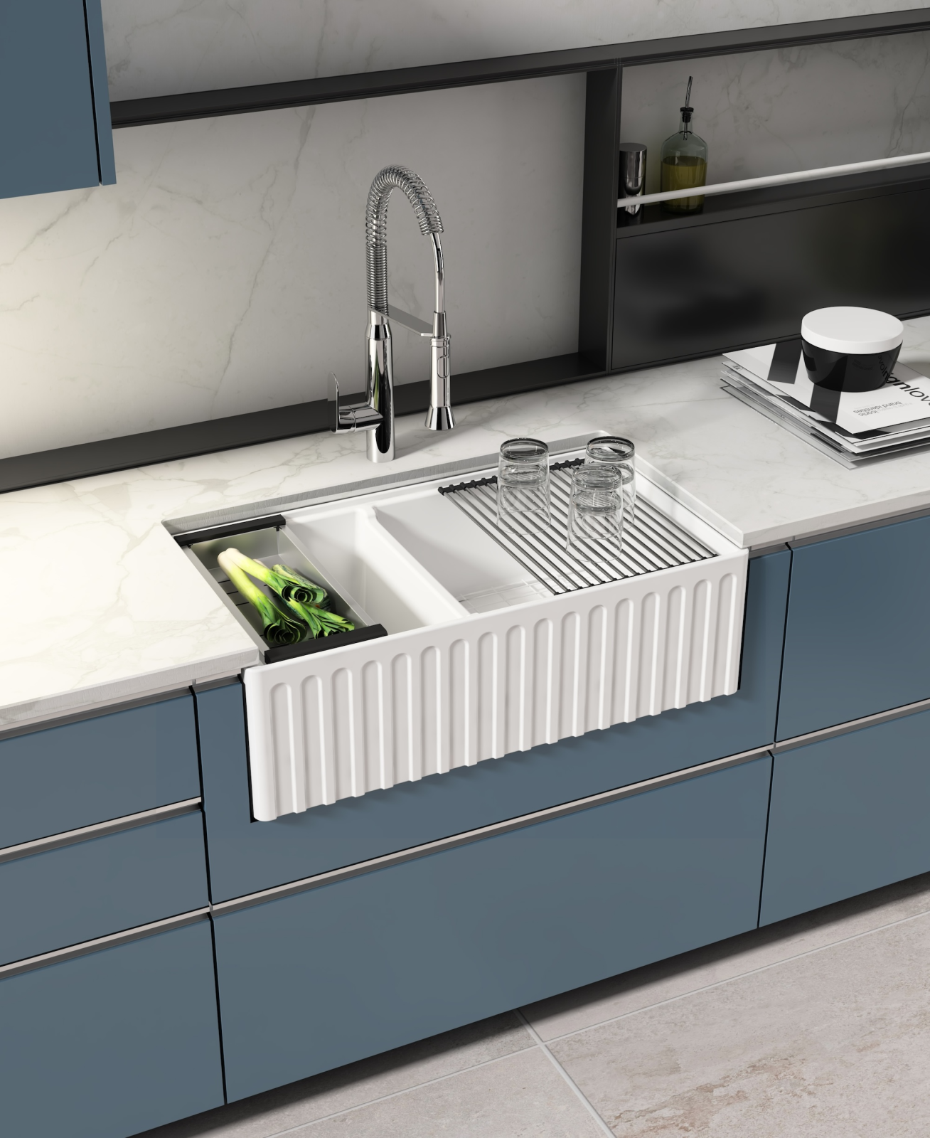 İsvea Ravenna Workstation Amerikan Evye Çift Hazneli 84 cm uygulama örneği