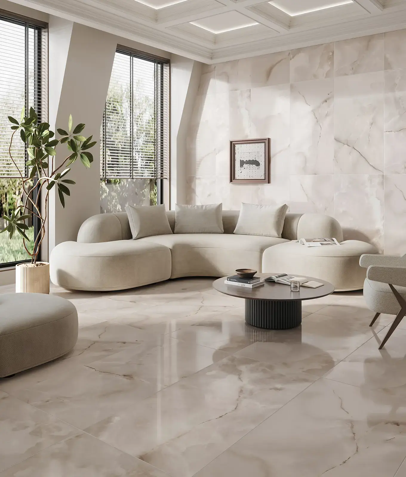 Çanakkale Seramik 60x120 Royal Marbles Beyaz Parlak Onyx Porselen Karo uygulama örneği