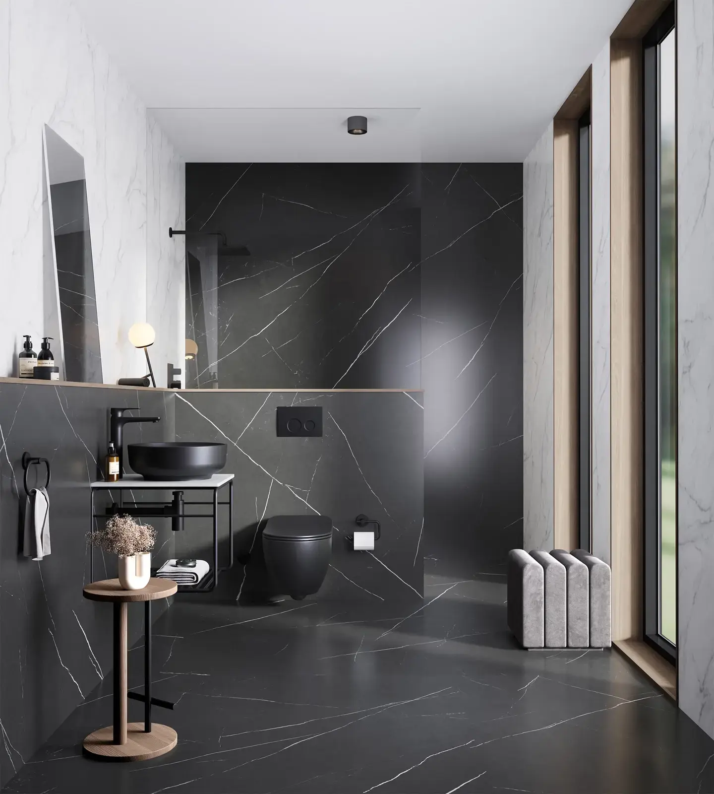 Çanakkale Seramik 120x280 Pietra Nero Module B Mat Porselen Karo uygulama örneği