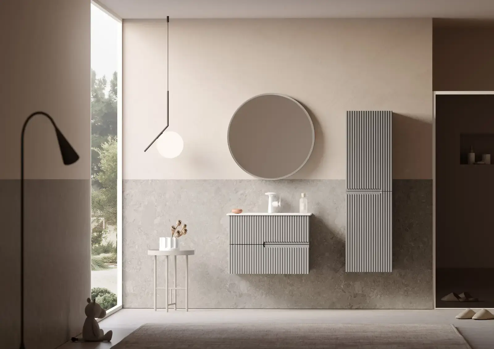 Orka Rate Collection MOONLIGHT ÇİFT ÇEKMECELİ Banyo Dolabı Mat Vizon Lake 70 cm uygulama örneği