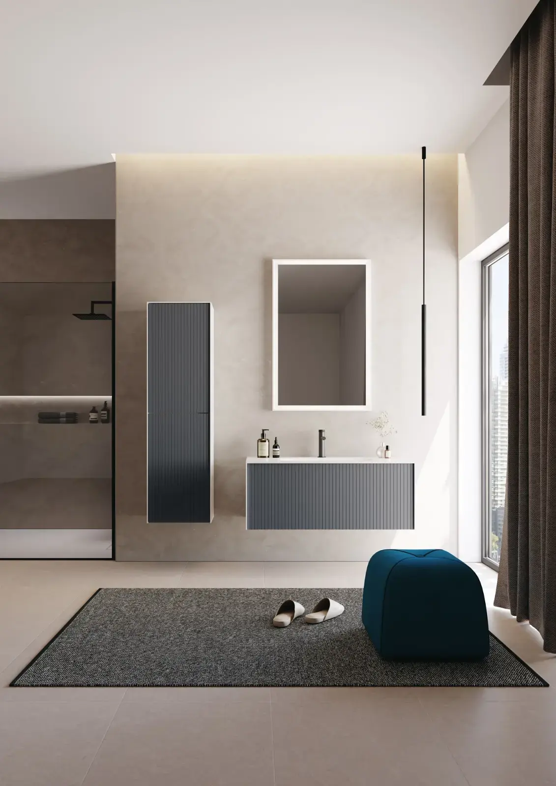 Orka Amorf Collection CUBE Çekmeceli Banyo Dolabı Mat Antrasit Lake 80 cm uygulama örneği