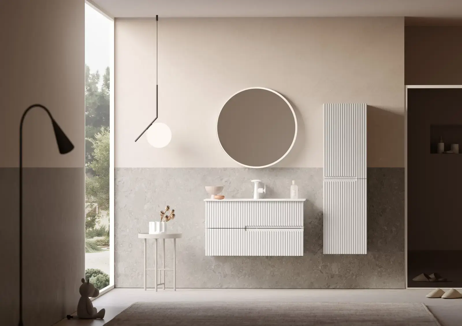 Orka Rate Collection MOONLIGHT ÇİFT ÇEKMECELİ Banyo Dolabı Mat Beyaz Lake 70 cm uygulama örneği