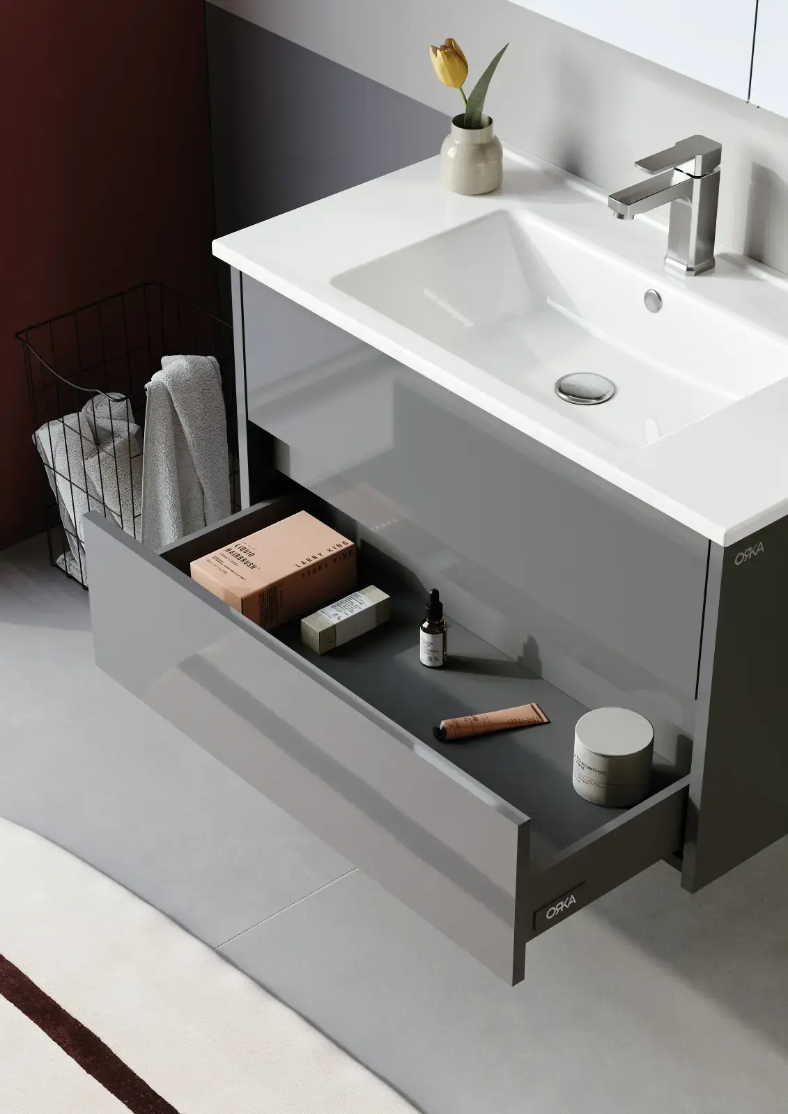 Orka 2025 Collection ARNO Banyo Dolabı Parlak Gri uygulama örneği