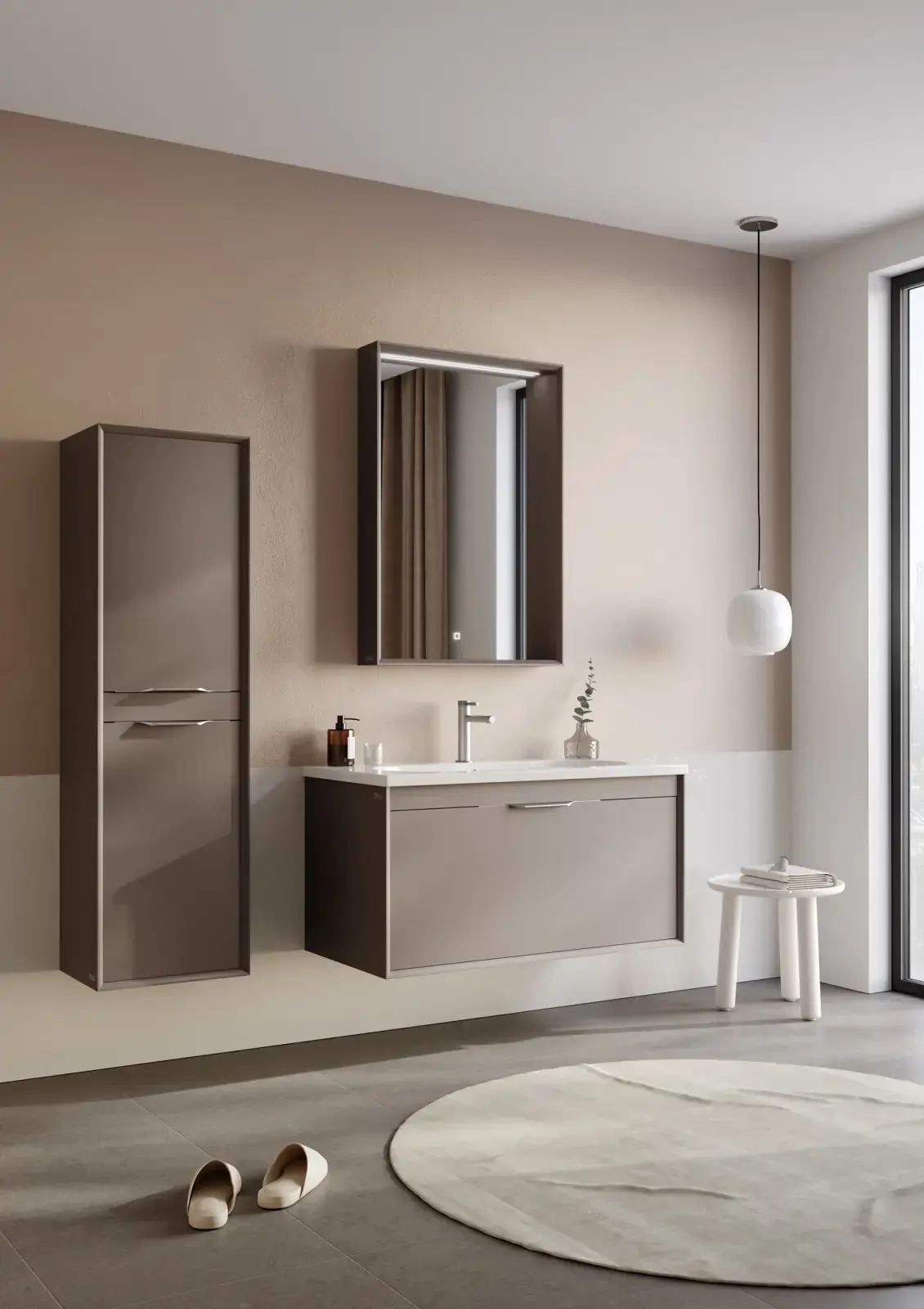 Orka Only Collection CLAY TEK ÇEKMECELİ Banyo Dolabı Toprak 65 cm uygulama örneği