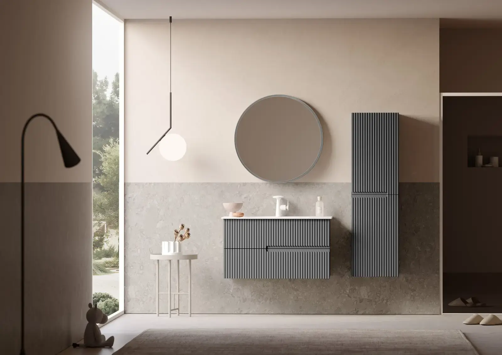 Orka Rate Collection MOONLIGHT ÇİFT ÇEKMECELİ Banyo Dolabı Mat Gri Lake 70 cm uygulama örneği