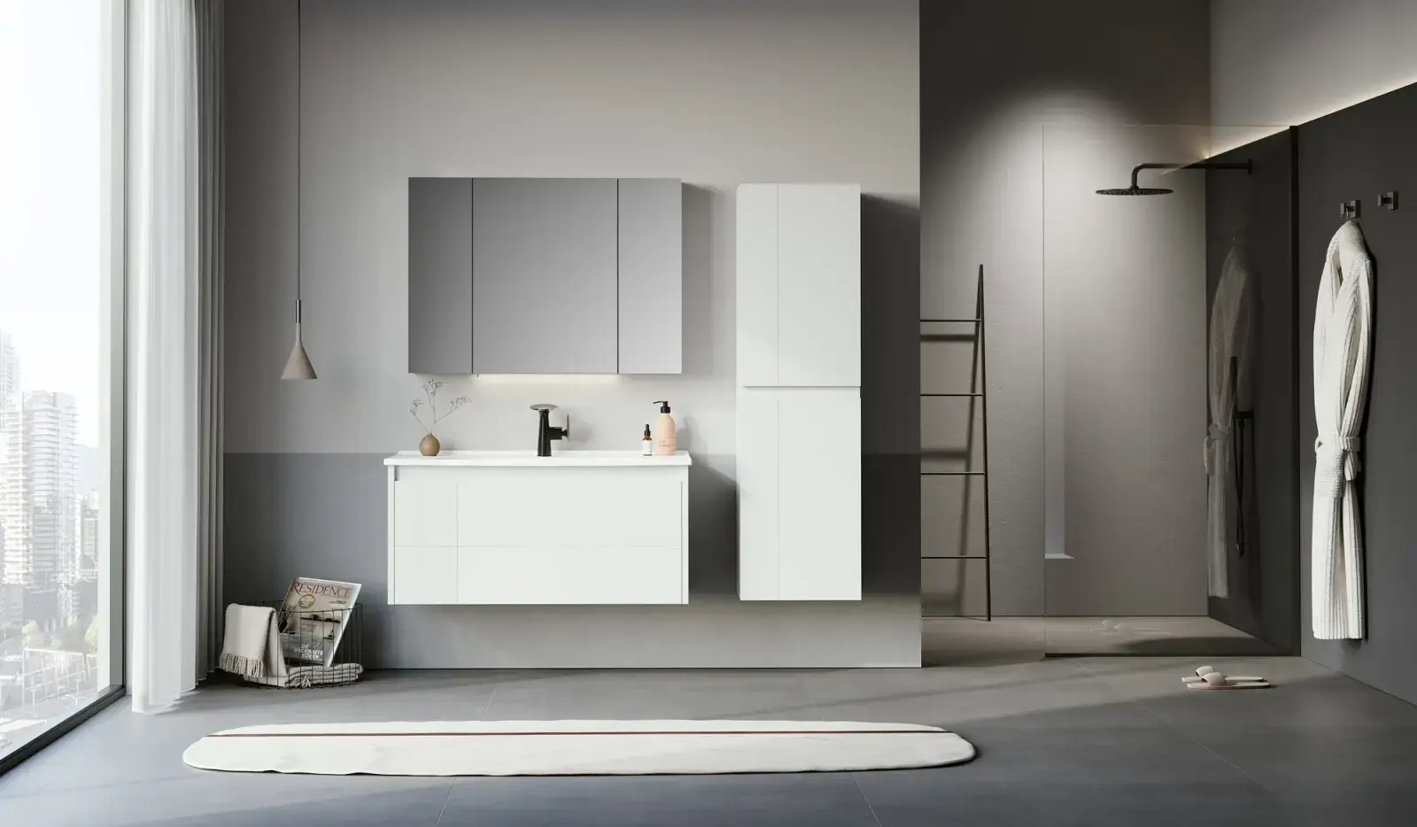 Orka Only Collection LİKYA Banyo Dolabı Mat Antrasit Lake 65 cm uygulama örneği