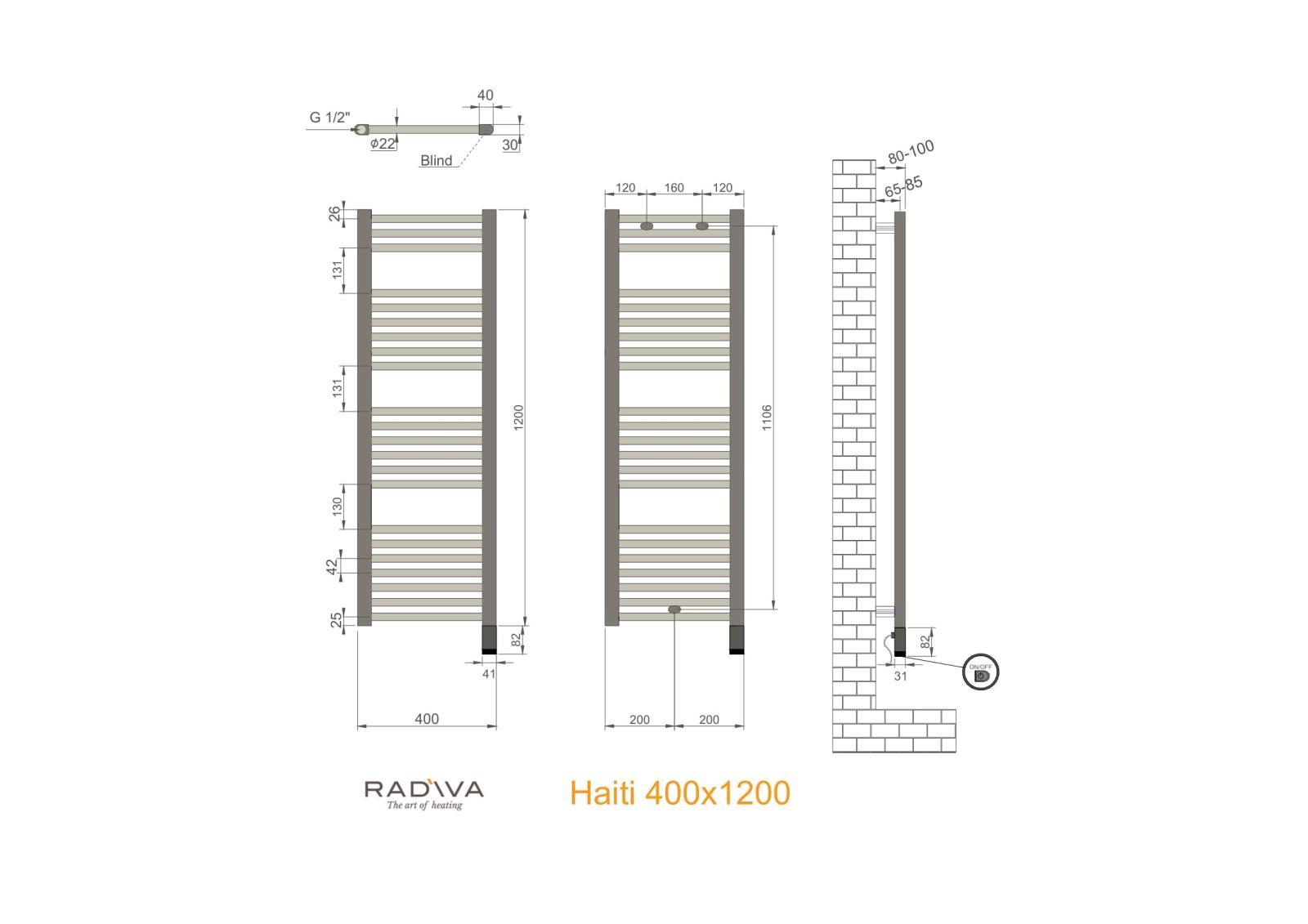 Radiva Haiti Elektrikli Havlupan Beyaz 1200x400 mm 300W OneD Termostatlı Sağ uygulama örneği