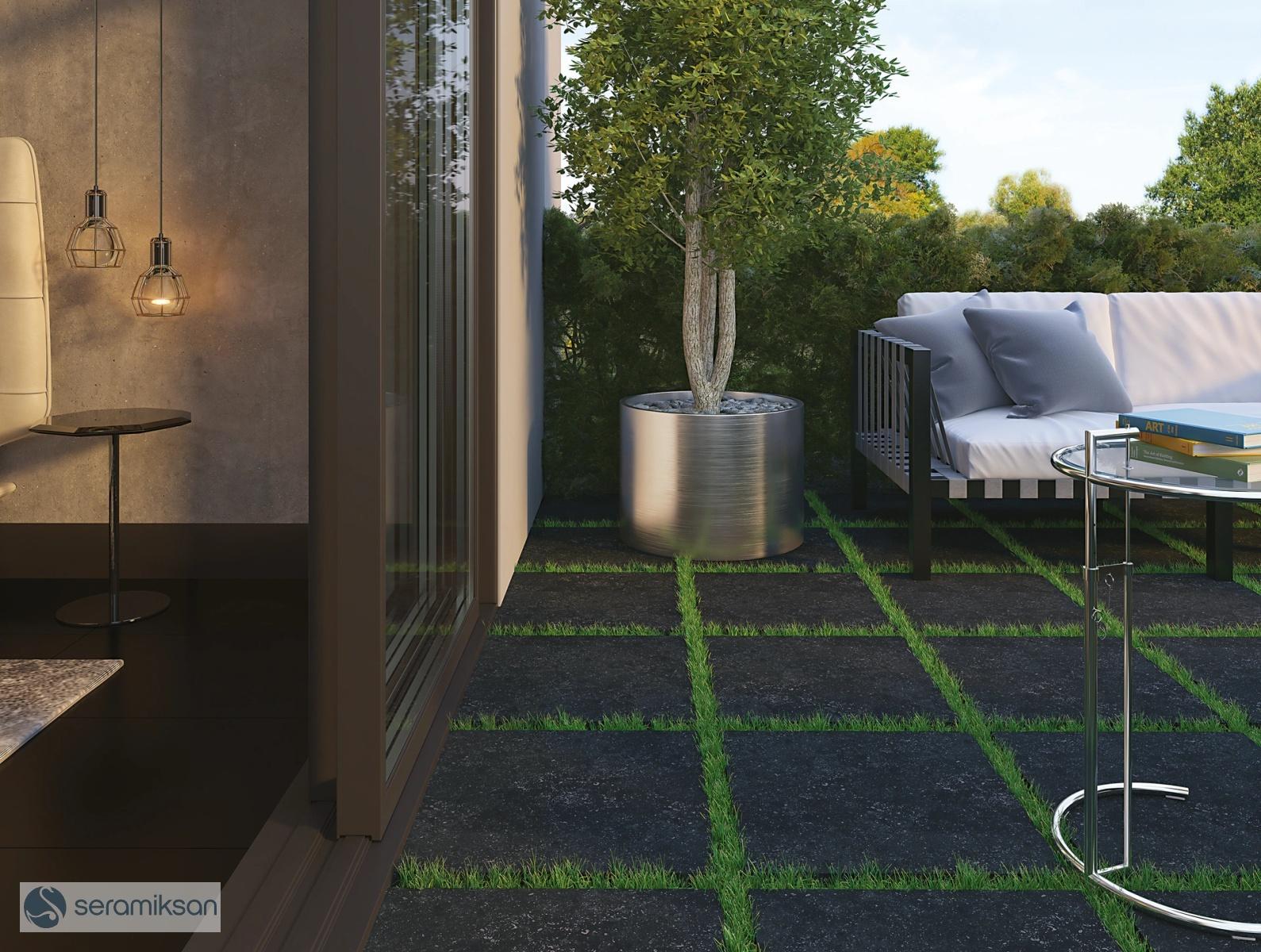 Seramiksan 60x60 Belgium Stone Outdoor Antrasit Mat 19 mm uygulama örneği