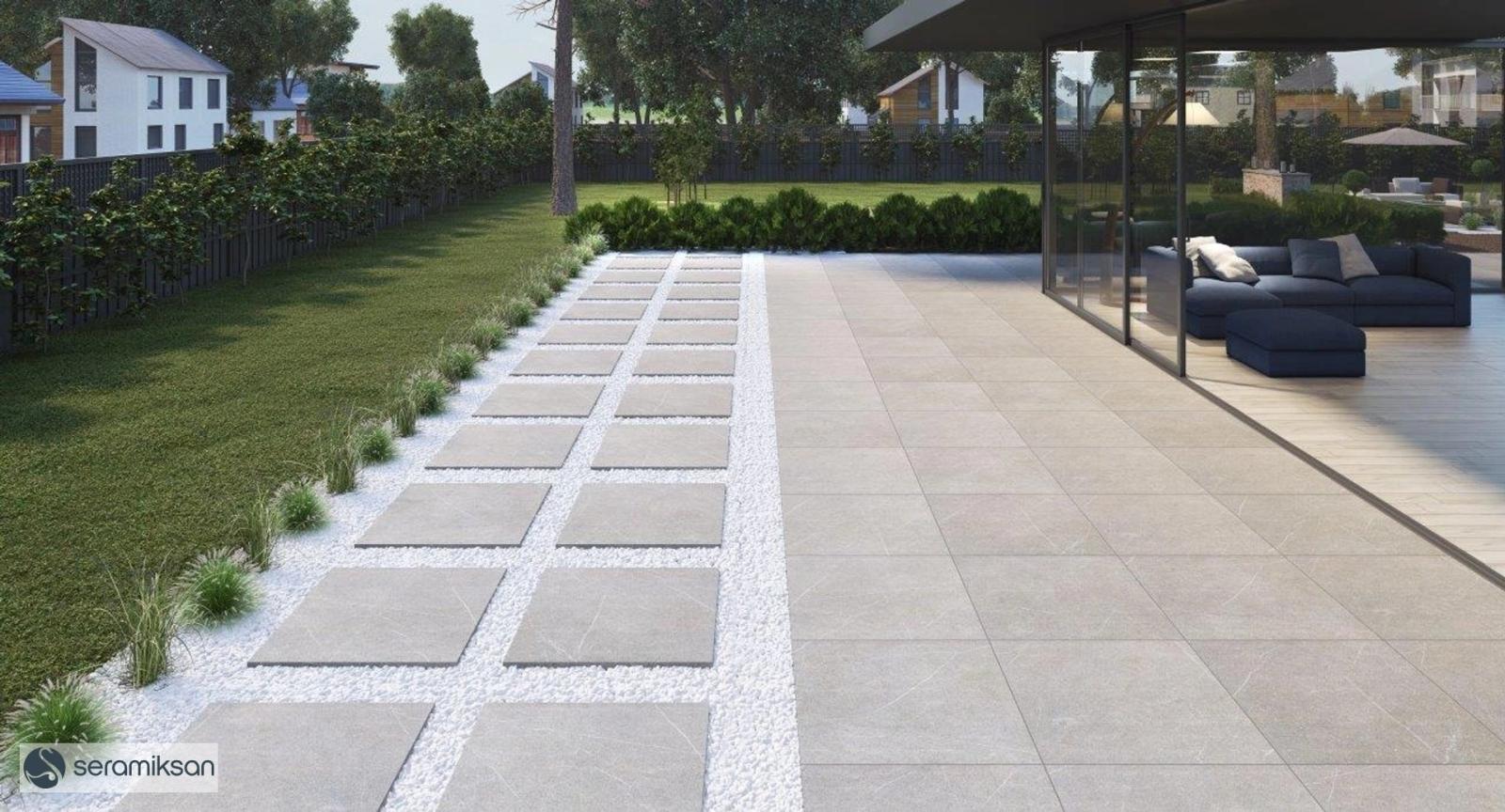 Seramiksan 60x60 Resolute Outdoor Koyu Gri Mat 19 mm uygulama örneği