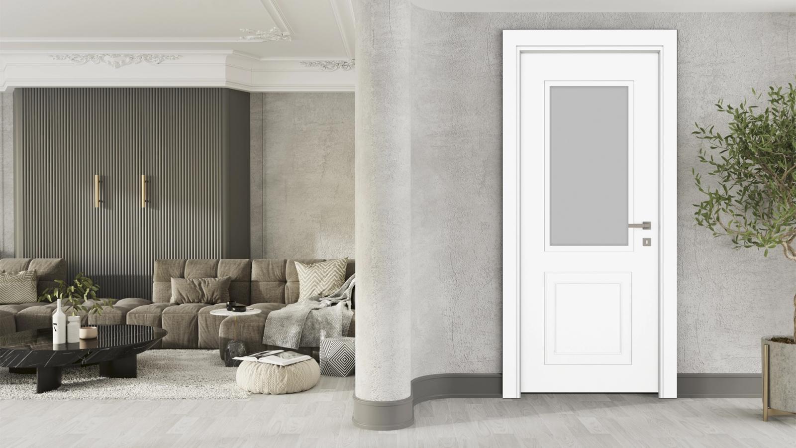 VARIODOR Alize Premium Luxury Lake Beyaz Camlı 45x198 PVC İç Kapı Yavru Kanat uygulama örneği