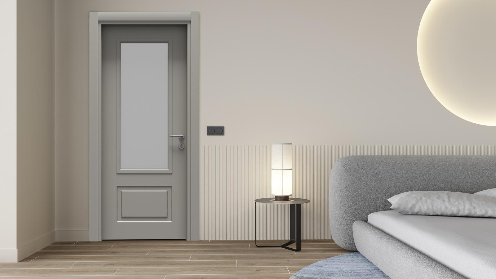 VARIODOR Alize Premium Style Haki Gri Camlı 45x198 PVC İç Kapı Yavru Kanat uygulama örneği