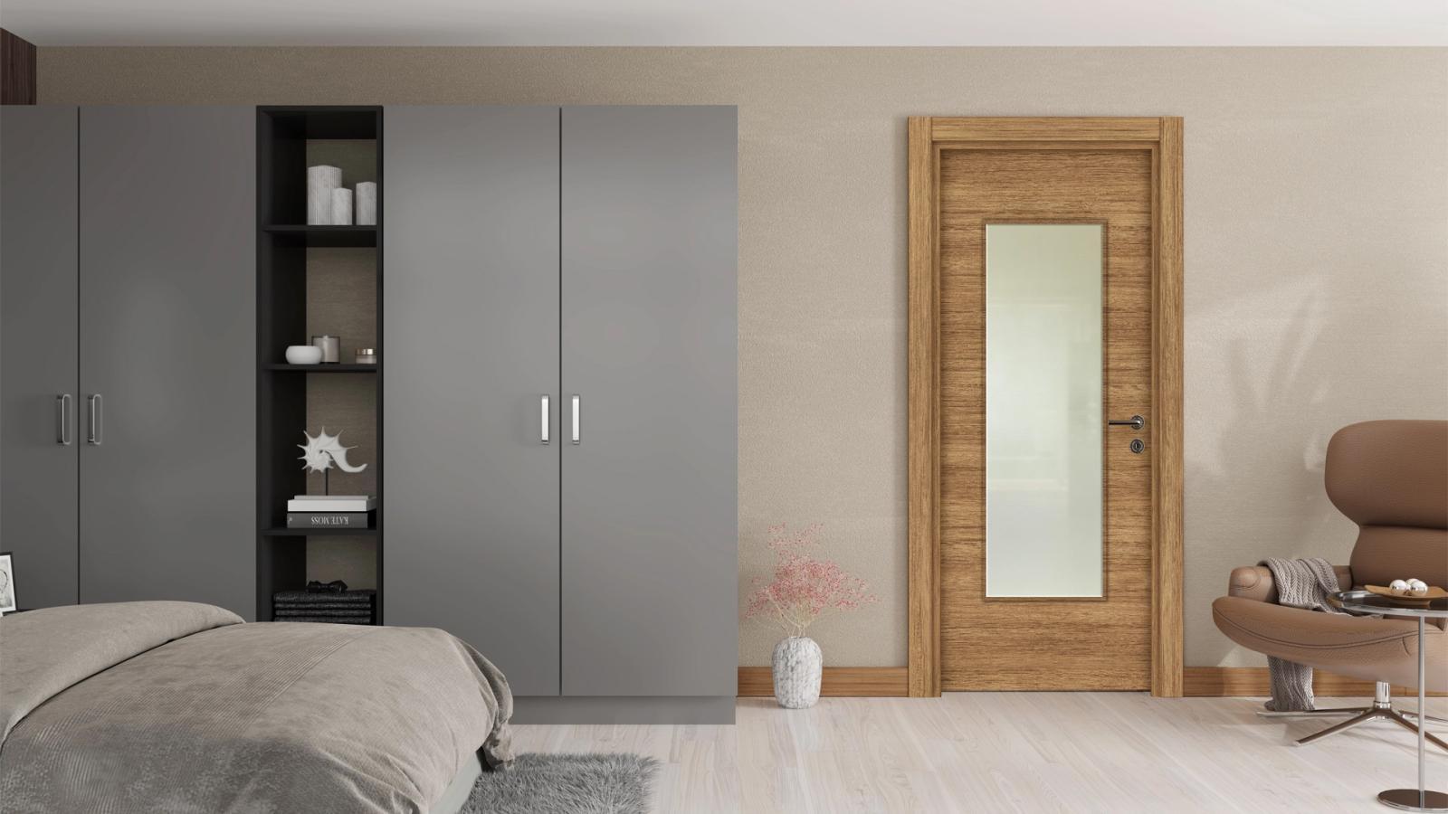 VARIODOR Klasik Teak 50 Camlı 45x198 Melamin İç Kapı Yavru Kanat uygulama örneği