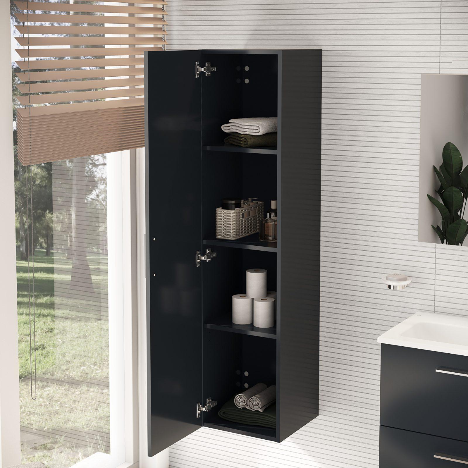 VitrA Mia Boy Dolabı — 35 cm, bir kapaklı parlak antrasit uygulama örneği