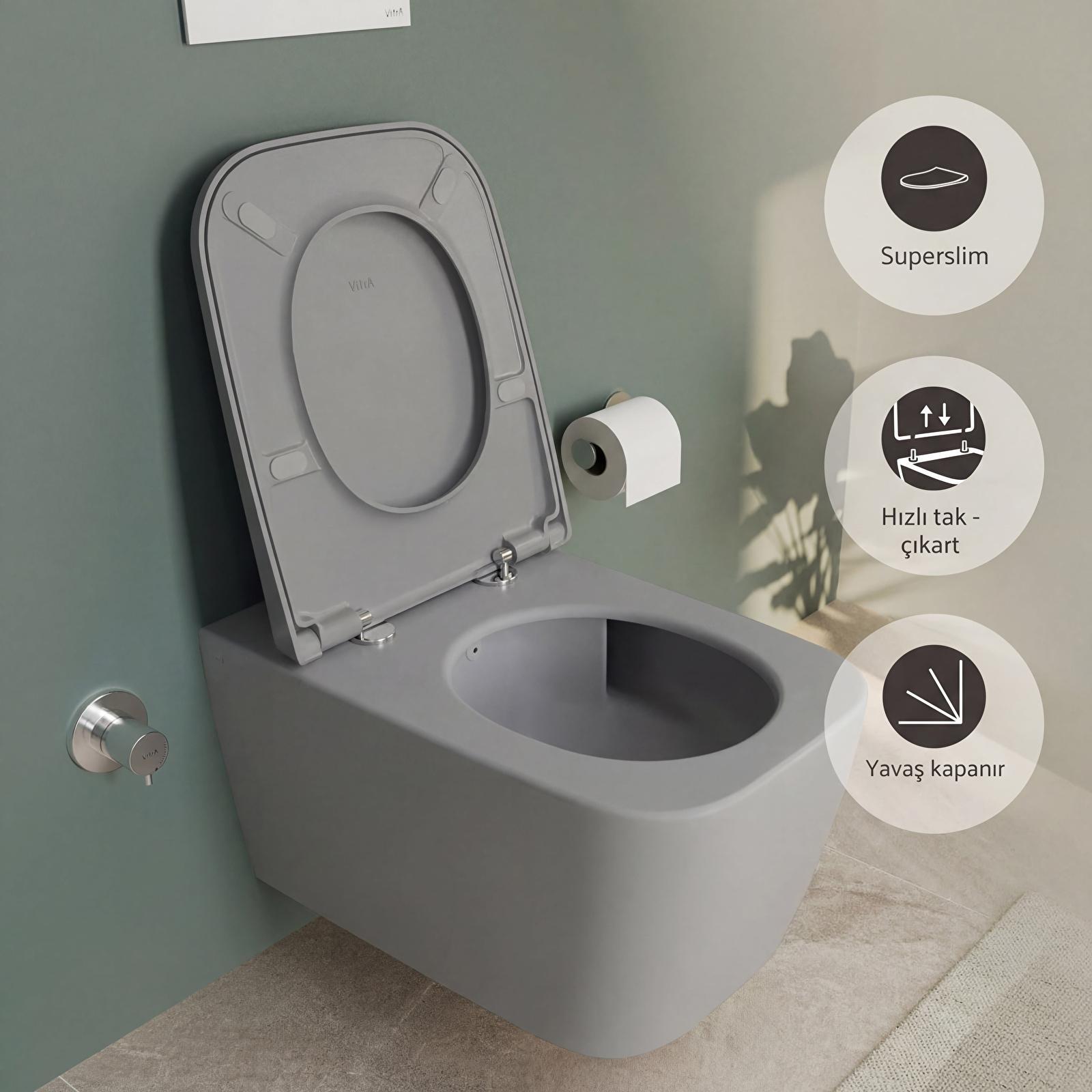 VitrA Metropole Square QuantumFlush Asma klozet, Mat Taş Gri — 7906B476-0090 uygulama örneği