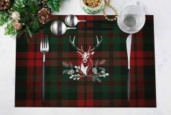Adawall Tartan Geyiği Keten Amerikan Servis 4lü Set ASK403 35x50 cm