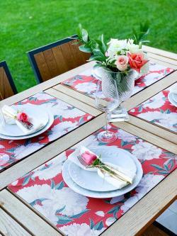Adawall Red White Rose Keten Amerikan Servis 4lü Set ASK2102 35x50 cm
