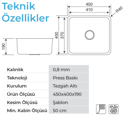 Crauf Lavello 3040 Evye Tek Gözlü 45x40 cm Platinum Satin (İnox) uygulama örneği