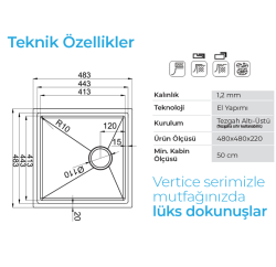Crauf Vertice 4848 Evye Tek Gözlü 48x48 cm Platinum Satin (İnox) uygulama örneği