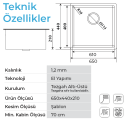 Crauf Stella 4465 Evye Tek Gözlü 65x44 cm Velvet Grey (Mat Gri) uygulama örneği