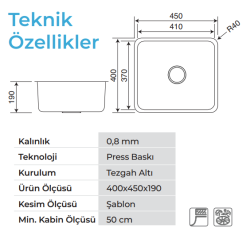 Crauf Lavello 3050 Evye Tek Gözlü 49x44 cm Platinum Satin (İnox) uygulama örneği