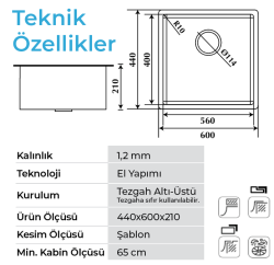 Crauf Stella 4460 Evye Tek Gözlü 60x44 cm Velvet Grey (Mat Gri) uygulama örneği