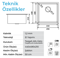 Crauf Stella 4449 Evye Tek Gözlü 49x44 cm Platinum Satin (İnox) uygulama örneği