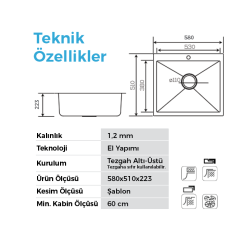Crauf Poli 6301 Evye Tek Gözlü 58x51 cm Platinum Satin (İnox) uygulama örneği