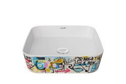 Creavit Loop Kare Çanak Lavabo 40 cm Grafiti Desen Uygulamalı