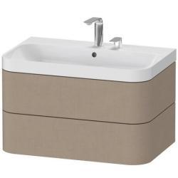 Duravit Happy D.2 c-shaped asma set Keten Dekor Keten Mat Dekor, Ürün seti: c-shaped lavabo, Vitrifiye rengi: Beyaz Parlak, Batarya deliği sayısı: 2, Su taşma deliği: Evet, Batar HP4347E7575