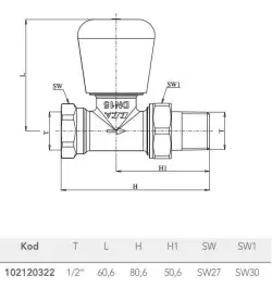 ECA 1/2 Rv2 Düz Radyatör Valfi 102120322 Beyaz