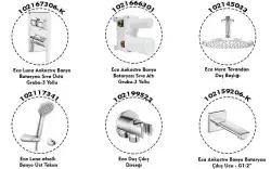 ECA Luna Ankastre Banyo Bataryası Duşlu 6 Parça Set / 3 Yollu ECA.ANKSET.BD305 Krom
