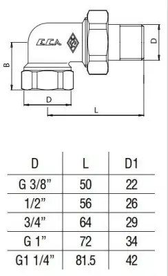 ECA 1/2 Köşe Rakor Nikel Kaplamalı 602121002