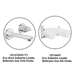 ECA Myra Gömme Ankastre Lavabo Bataryası Set 102167603H-YY+102166601 Krom