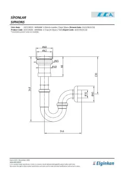 ECA Minimal U Borulu Kapaklı Lavabo Eviye Mutfak Sifonu 102119026