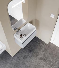 Turkuaz Sharp Etajerli Lavabo (Soldan Batarya Delikli) 50x25 cm Mat Beyaz uygulama örneği
