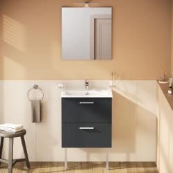 VitrA Base Lite Düz Ayna — 60 cm, aydınlatmalı parlak antrasit ( uygulama örneği