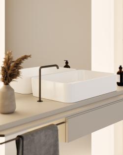 Turkuaz Hera Tezgah Üstü Lavabo 60x38 cm Mat Beyaz uygulama örneği