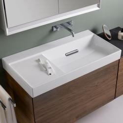 Geberit ONE CleanDrain lavabo, sol etajer 90x48x14 cm Lavabo: beyaz / KeraTect / Gider kapağı: beyaz / parlak 90x48cm Batarya deliği=Sağ Taşma=Yok uygulama örneği