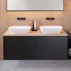 Geberit ONE köşeli tasarımlı lavabo bataryası, ankastre, iki kollu batarya, sıva altı fonksiyon kutusu için 20,4x22x4,7 cm Mat siyah uygulama örneği