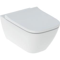 Geberit Smyle taharet fonksiyonlu asma klozet seti, kare, alçak tip, kapalı form, Rimfree, klozet kapaklı, örtüşen kapak 35x54x33 cm Beyaz